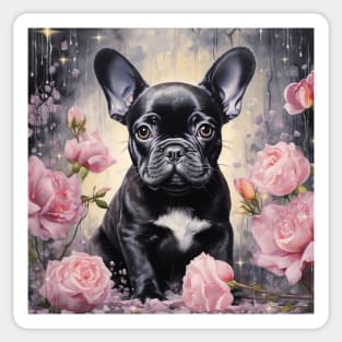 French Bulldog And Roses Sticker